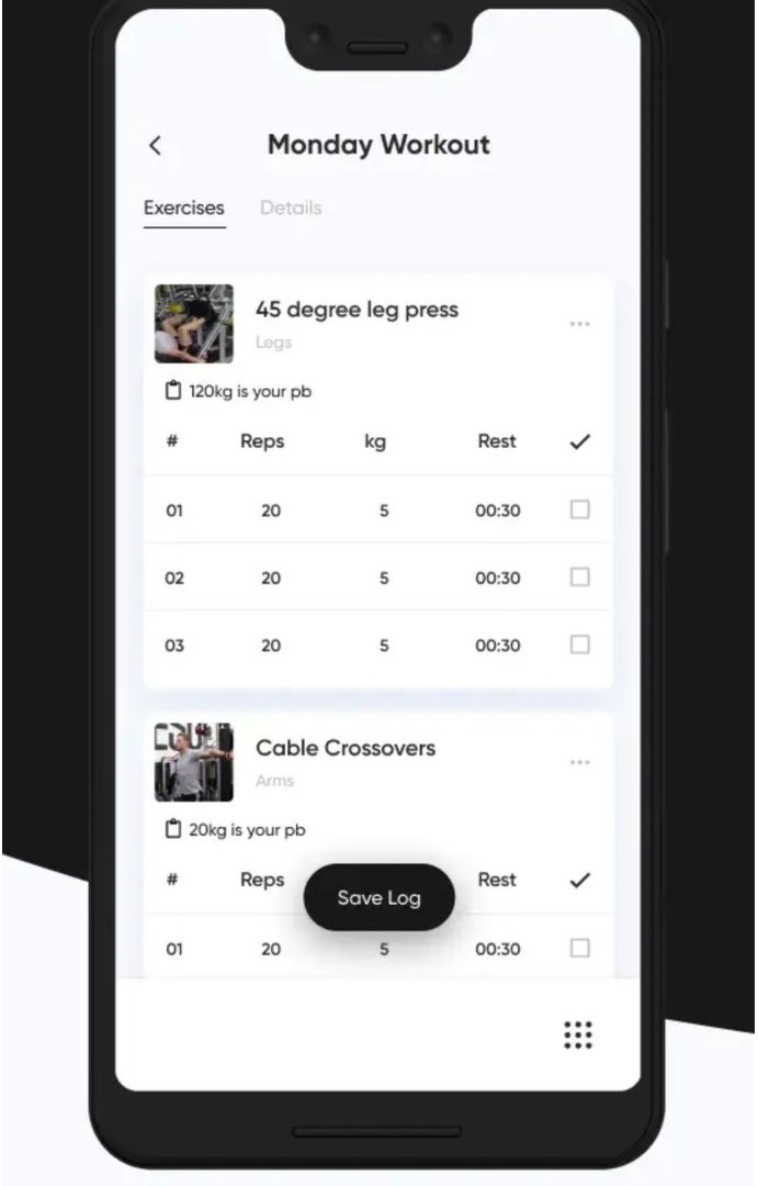 DWPT Online App showing a personalised workout and exercise tracking