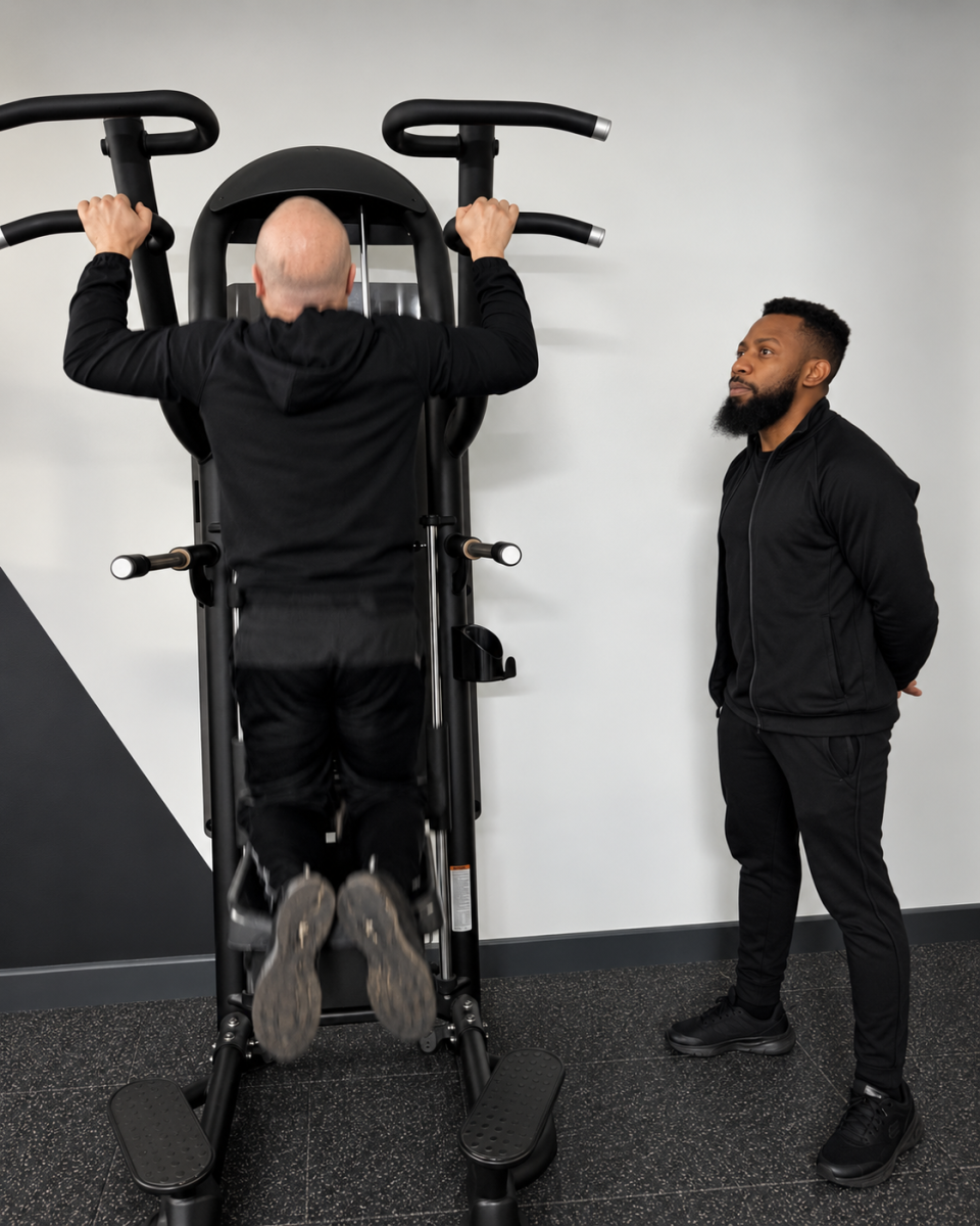 Darrell coaching a personal training client during a gym exercise